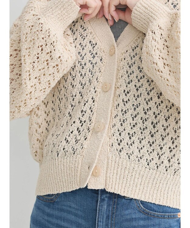 earth music&ecology ファンシーヤーンすかしニットカーディガン Ivory