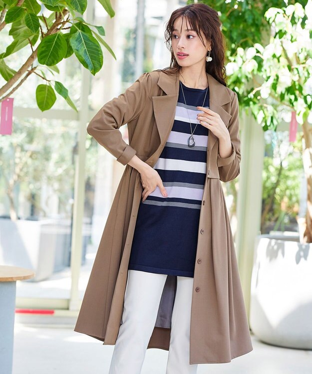 Tiaclasse 【洗える】マルチボーダーニットチュニック ボルドー