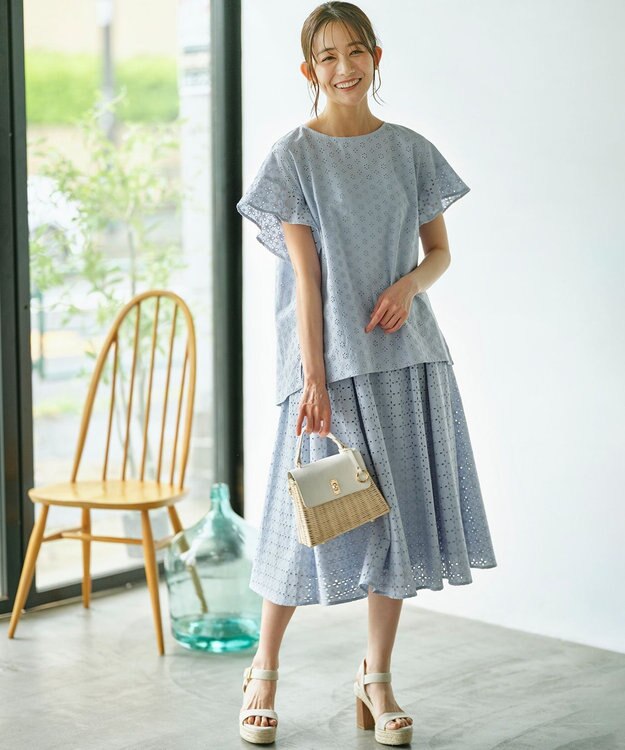 組曲 S 【WEB限定】エンブロイダリーレース フレアスカート サックスブルー系