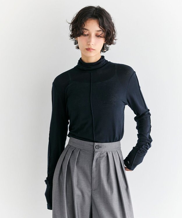 #Newans 【ストレッチ】【カシミヤ混】カシミヤシルクジャージー ネイビー