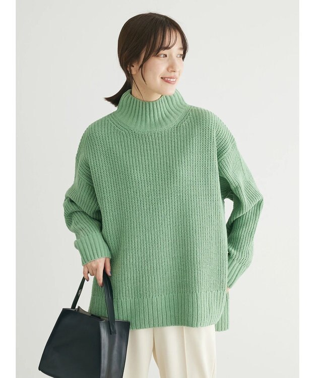 Green Parks ｍｏｋｏモール畦ニット前後差プルオーバー Mint