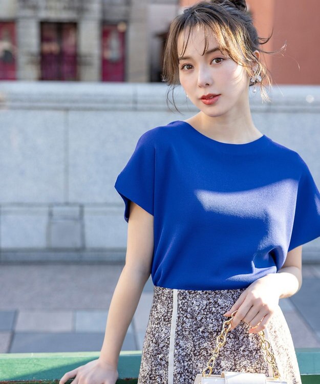 ANY SIS 【接触冷感・UVカット・洗える】ビューティクール フレンチ ニットＴ ブルー