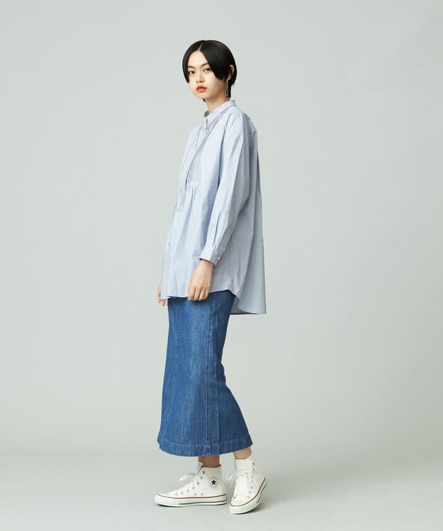 J.PRESS YORK STREET 【WOMEN】コットンバンドカラー ブラウス サックスブルー系