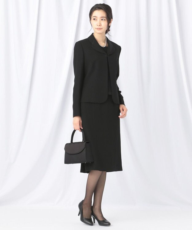 自由区 FORMAL 【高級トリアセテート素材】レベッカBSジョーゼット ジャケット+ワンピース ブラック系