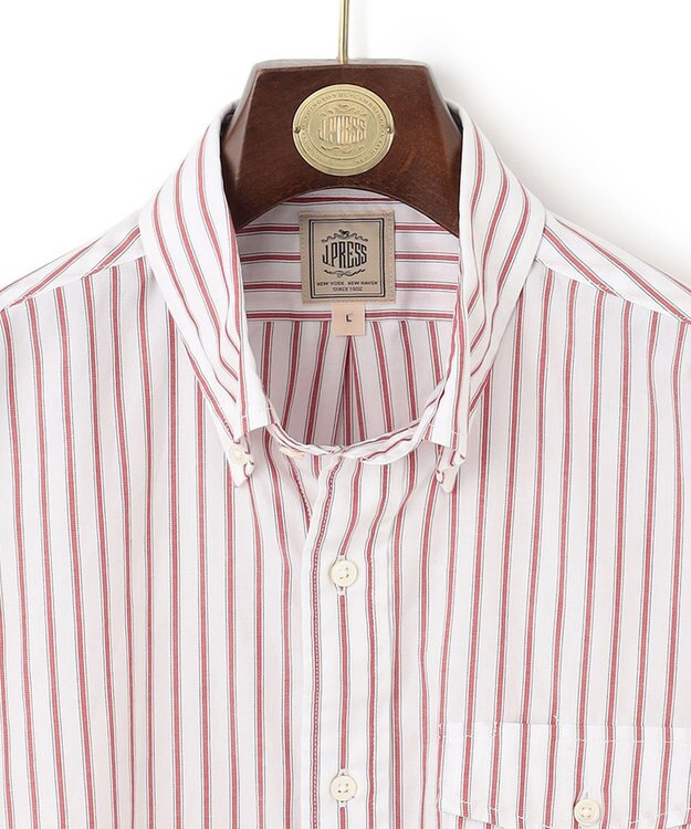 J.PRESS MEN ドビーマルチストライプ シャツ レッド系1
