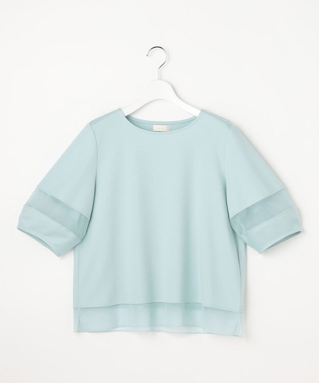 ANY SIS チュール切替ランタンスリーブ プルオーバー アイスブルー