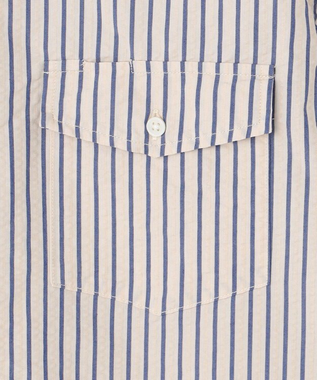 J.PRESS MEN 【KING SIZE】【クールマックス】サッカー マルチストライプ バンドカラーシャツ ベージュ系1