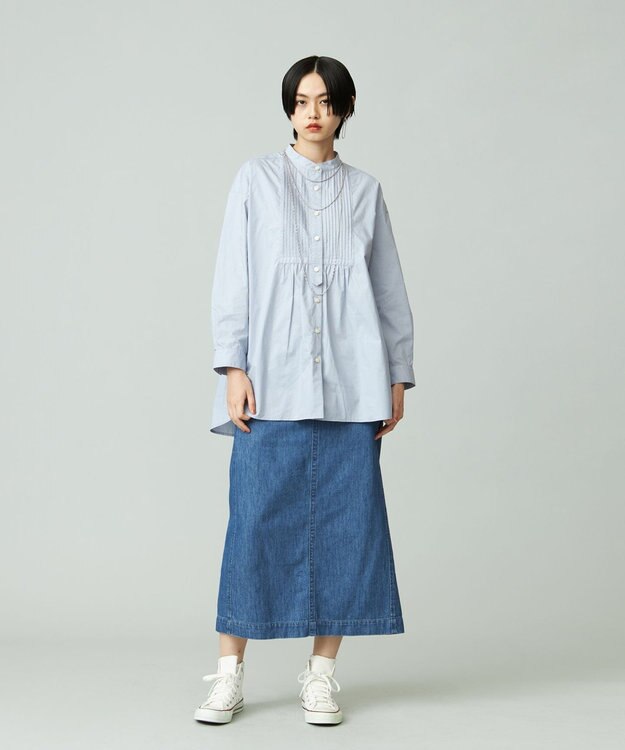 J.PRESS YORK STREET 【WOMEN】コットンバンドカラー ブラウス サックスブルー系