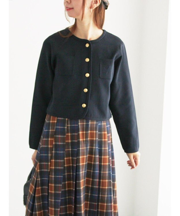 Te chichi レタードポケットジャケットカーディガン ネイビー