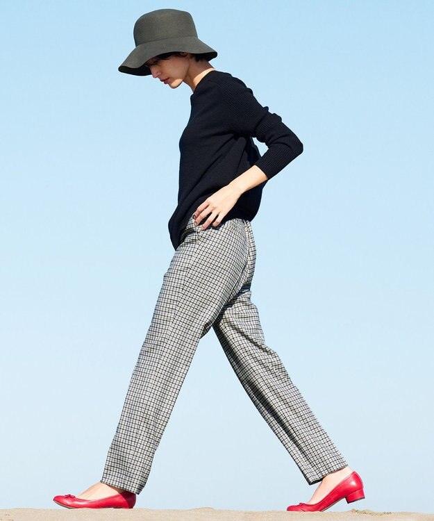 23区 ウールミルドストレッチチェック テーパードパンツ モノトーンチェック