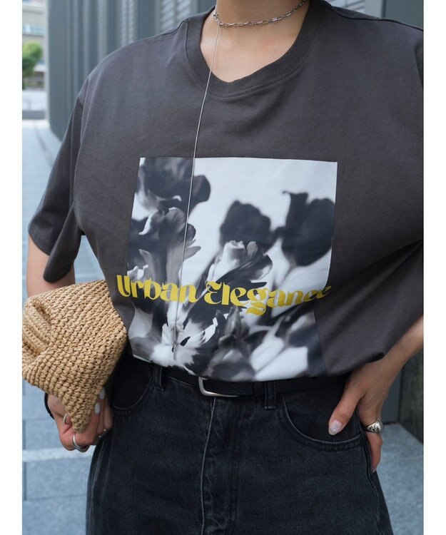 Green Parks レトロフラワーロゴ入りプリントＴシャツ Gray