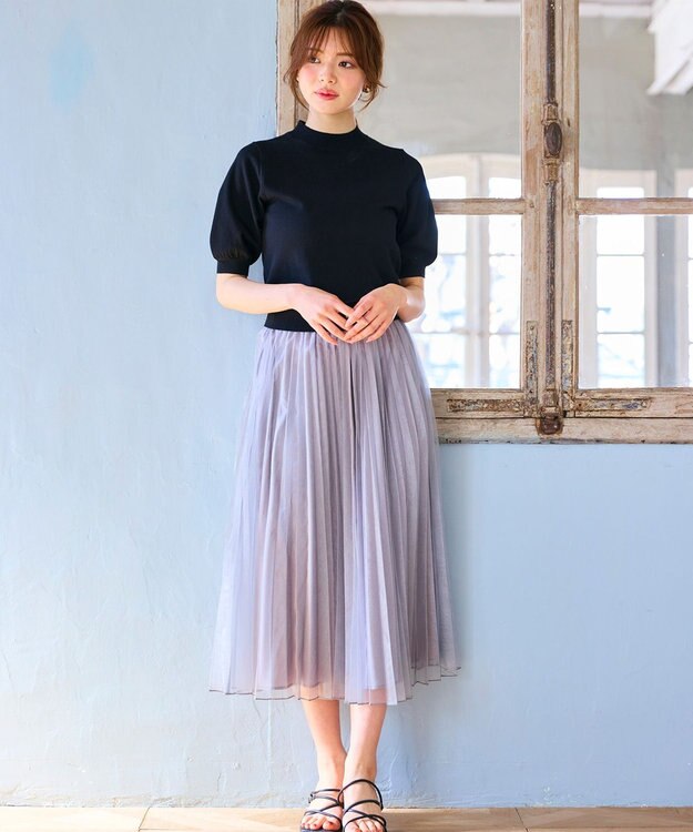 Feroux シャイニープリーツスカート ブルーグレー系