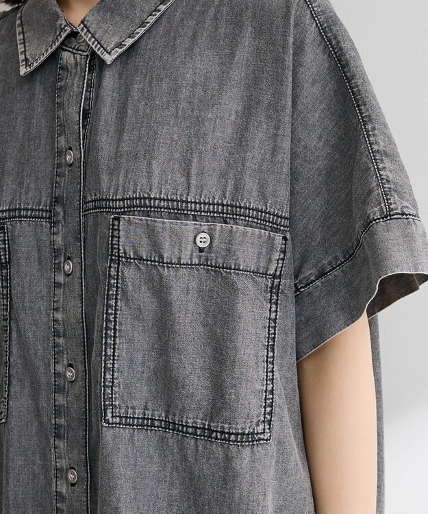 Green Parks シアーデニム２ＷＡＹビックドルマンシャツ Black