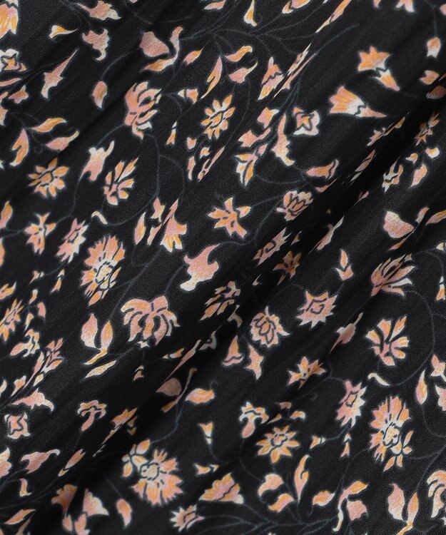 組曲 ギャザーライトデシン パンツ ブラック×ピンクフラワー系