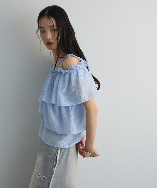 Green Parks マルチＷＡＹオフショルフリルブラウス Sax