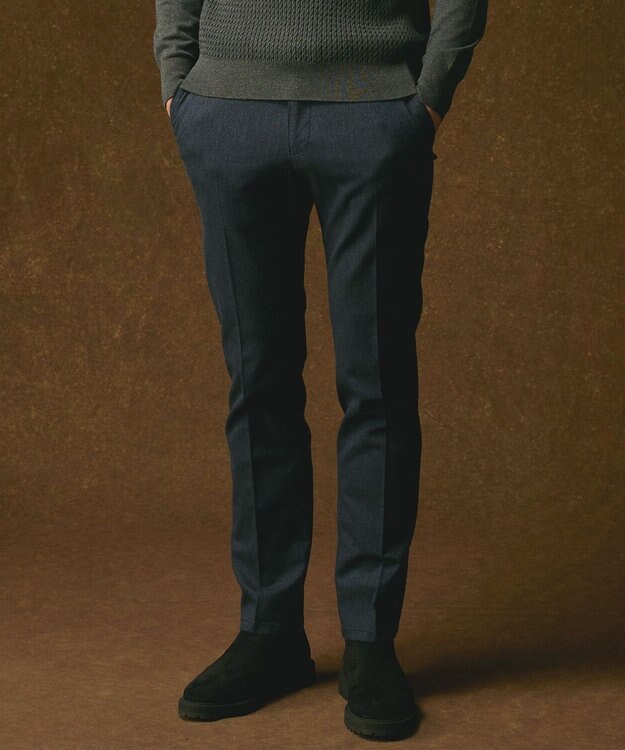 JOSEPH ABBOUD 【キングサイズ・ウエストも伸びる!オーガニックコットン使用】ムリネへリンボンストレッチ パンツ ネイビー系