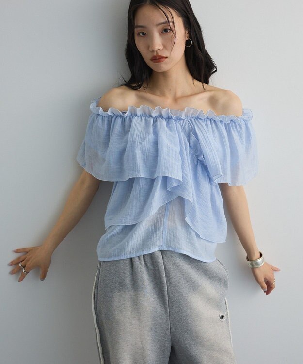 Green Parks マルチＷＡＹオフショルフリルブラウス Sax