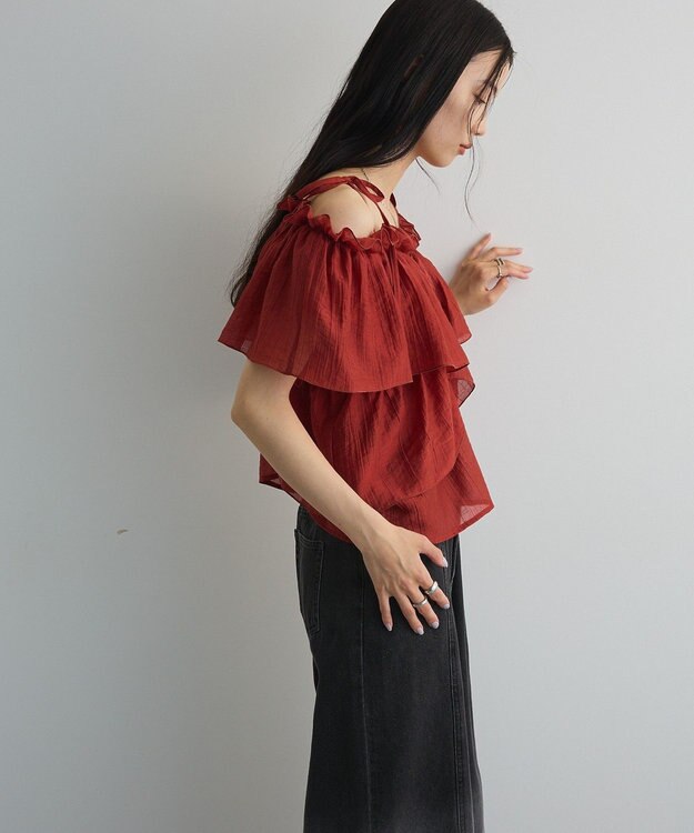 Green Parks マルチＷＡＹオフショルフリルブラウス Red