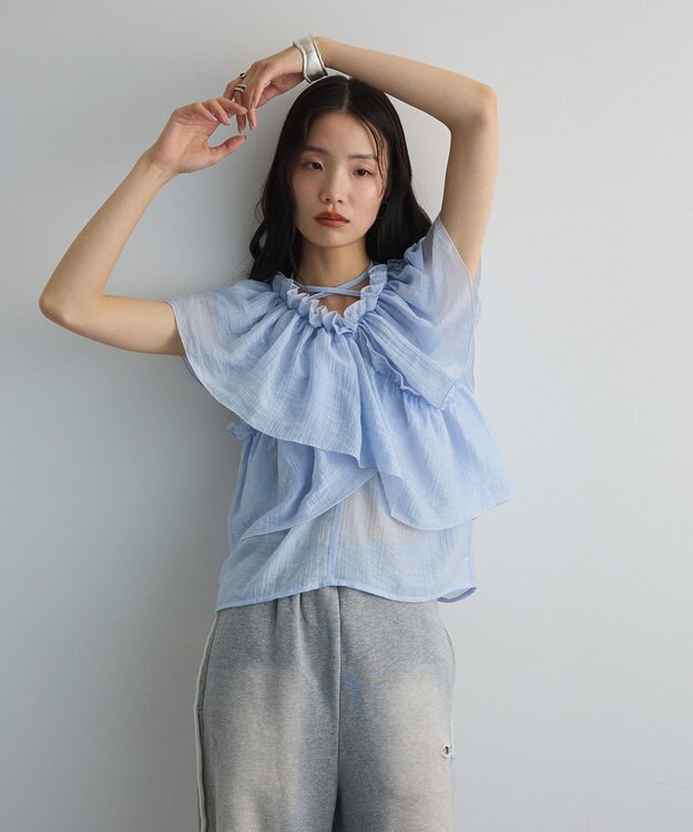 Green Parks マルチＷＡＹオフショルフリルブラウス Sax