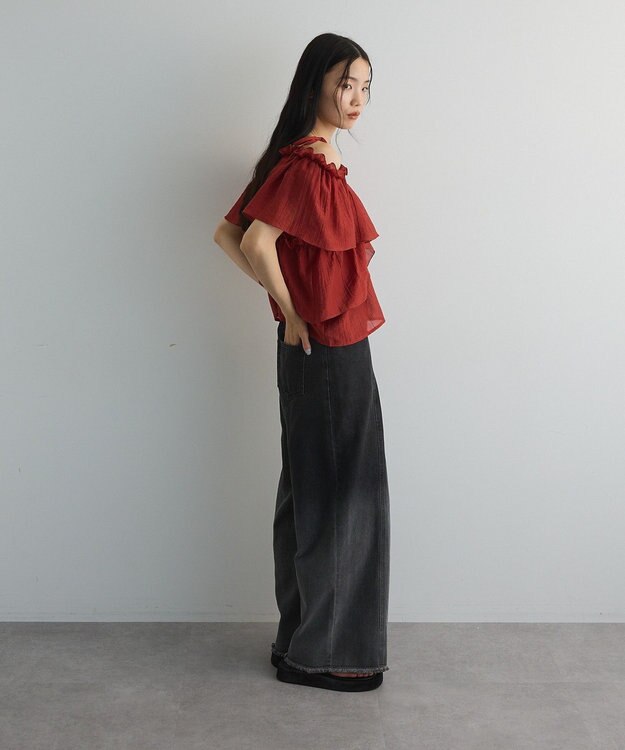 Green Parks マルチＷＡＹオフショルフリルブラウス Red