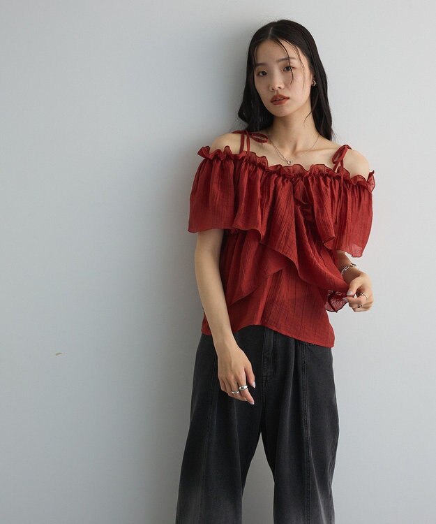 Green Parks マルチＷＡＹオフショルフリルブラウス Red