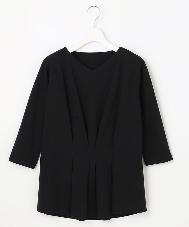 自由区 L 【放湿性/保湿性】イージートップス タックディテール カットソー ブラック系