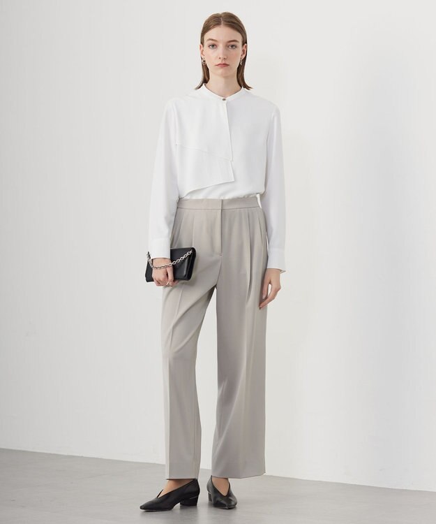 ICB L 【洗える】ストレッチジョーゼット ラッフルデザインブラウス オフホワイト系