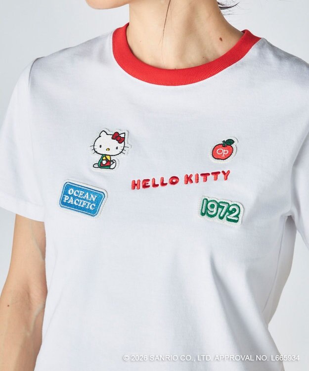 OP／FILA 【Ocean Pacific×ハローキティ】ワッペンリンガーチビTシャツ ホワイト