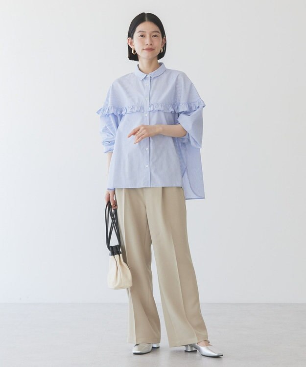 AMERICAN HOLIC イージーケアフリルシャツ Stripe