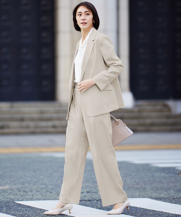 自由区 S 【セットアップ対応・接触冷感・洗える】リネンライクシンセティックワイドストレート パンツ フラックス