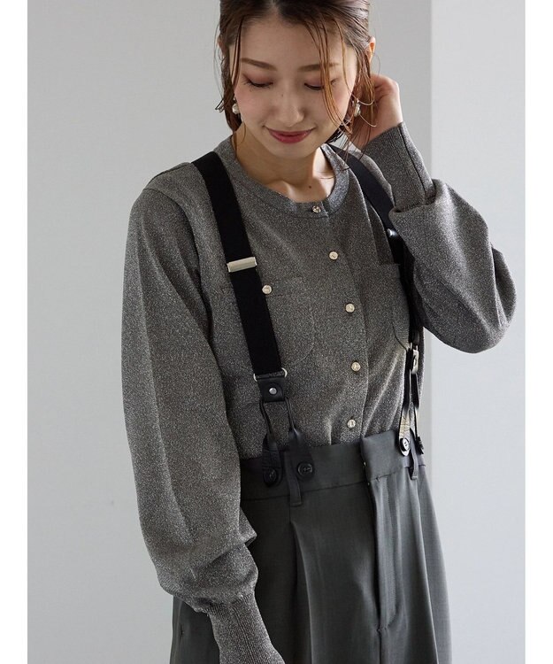 Te chichi ポケットデザインクルーネックカーディガン チャコールグレー