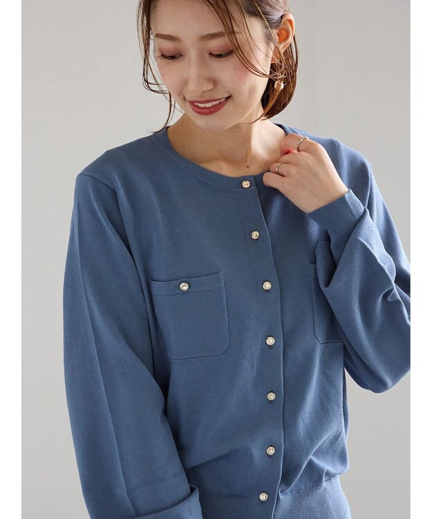 Te chichi ポケットデザインクルーネックカーディガン ブルー