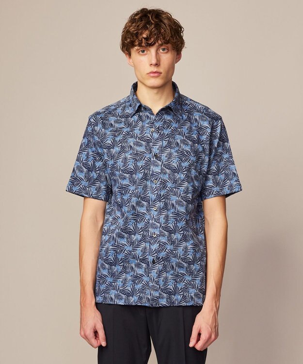 JOSEPH ABBOUD 【リネン素材/清涼感/吸水速乾】リネンハニカムプリント 半袖 シャツ ネイビー系6