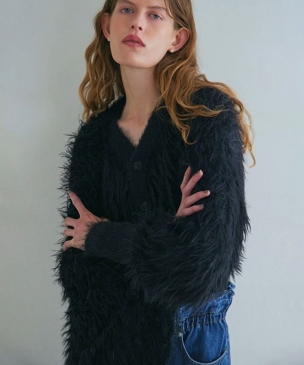 NAVE 【ReNAVE・洗える】メルティーシャギーニット カーディガン ブラック系