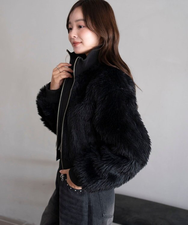 WEGO 【25年秋冬新作】フェイクファーショートブルゾン ブラック