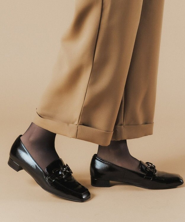 Dominic3 ダブルリング レザーローファー ブラックエナメル