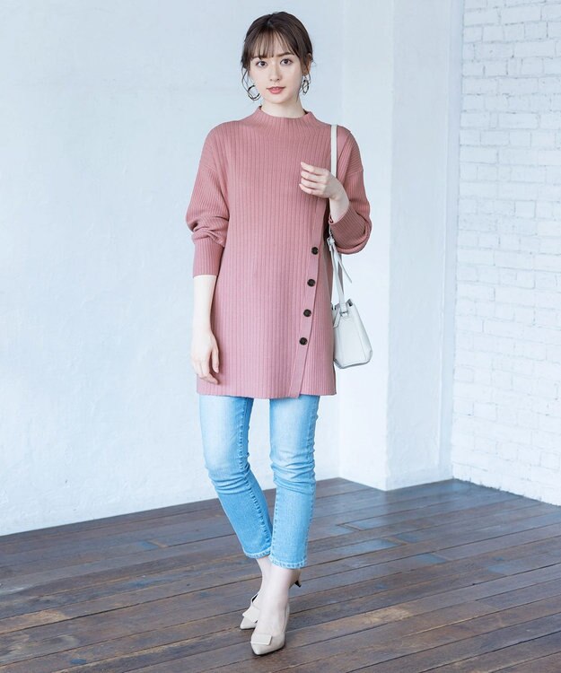 Tiaclasse L 【洗える】1枚でもレイヤード効果のあるサイドボタンチュニック ピンク