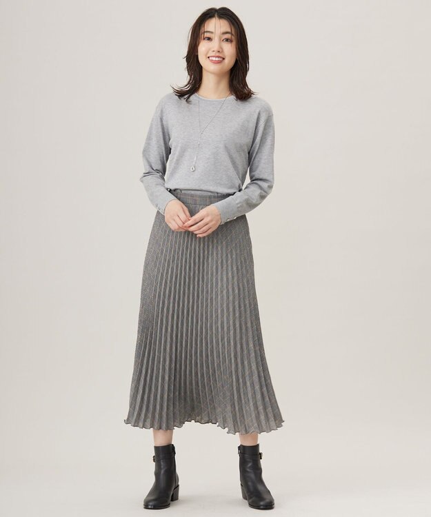 J.PRESS LADIES L 【洗える】スパーク ラメ配色 ニット ライトグレー系