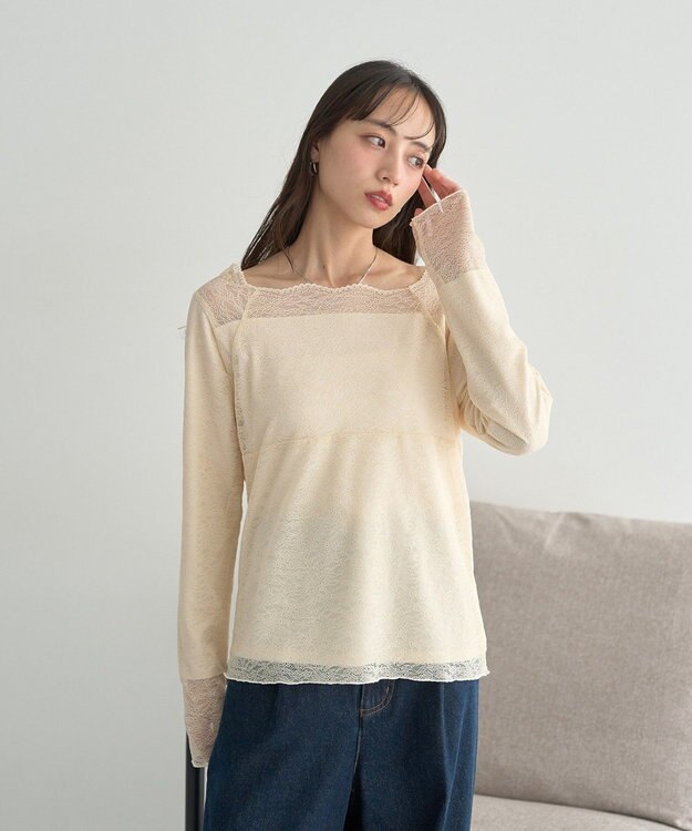 earth music&ecology 【吸湿発熱】【2WAY】あったかフェミニンインナー（２ｗａｙネック） Ecru