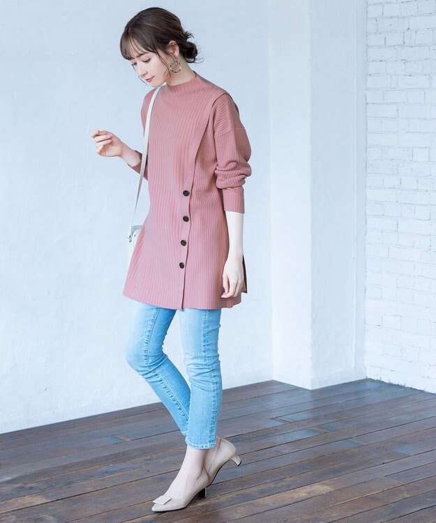 Tiaclasse L 【洗える】1枚でもレイヤード効果のあるサイドボタンチュニック ピンク