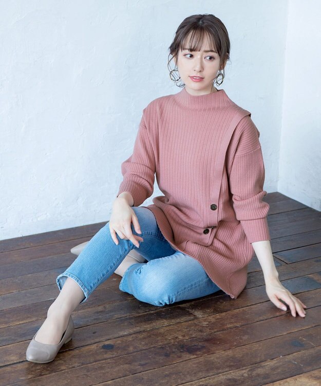 Tiaclasse L 【洗える】1枚でもレイヤード効果のあるサイドボタンチュニック ピンク