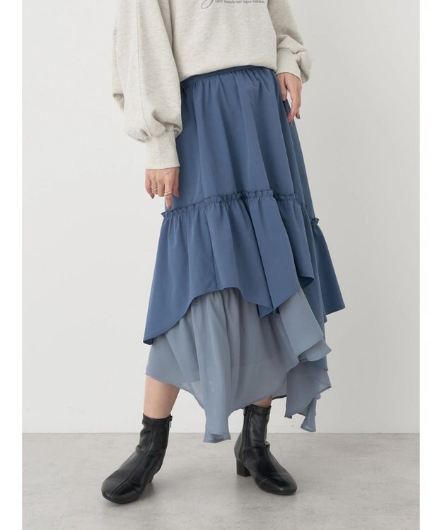 earth music&ecology イレヘムティアードスカート Blue