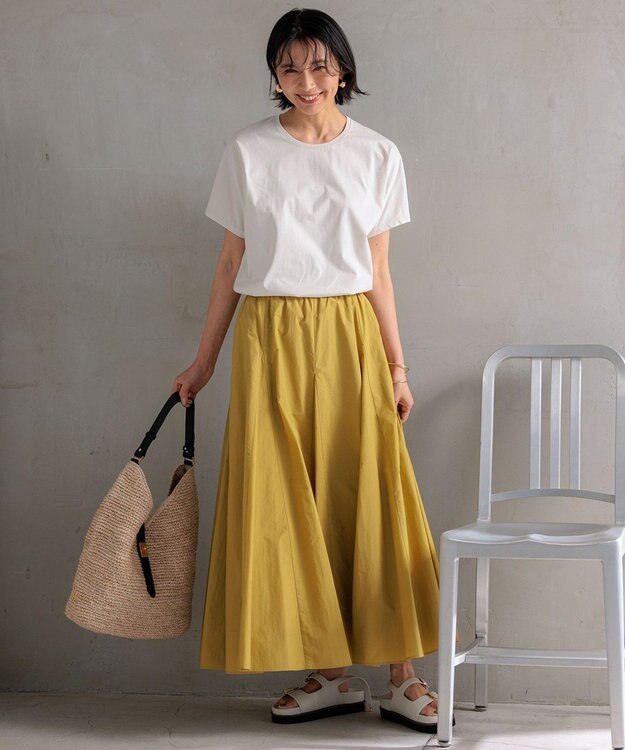 23区 【洗える】ナイロンコットンタフタ フレアスカート マスタード系