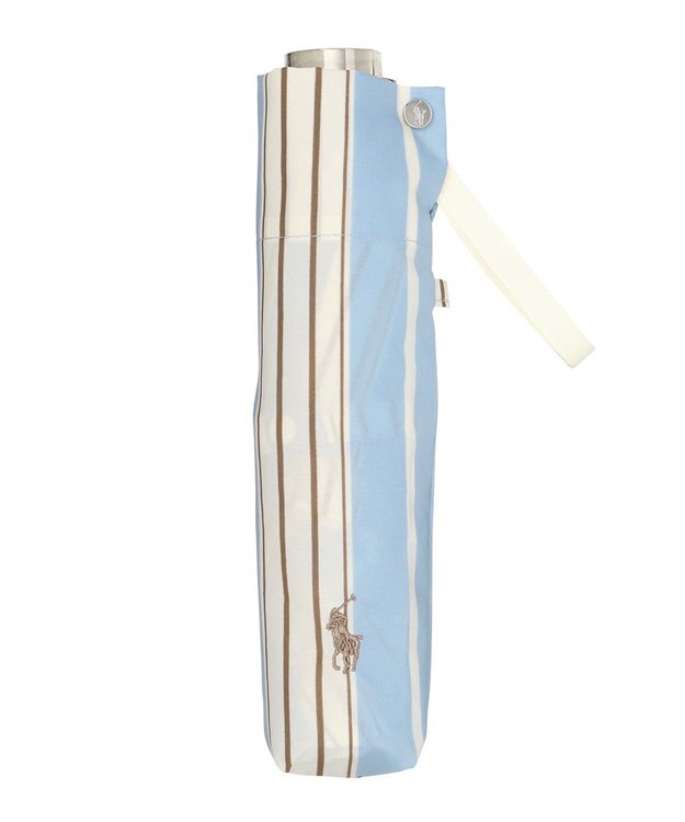 MOONBAT POLO RALPH LAUREN(ポロ ラルフローレン) 折りたたみ傘 ソフトストライプ ポロポニー ワンポイント サックスブルー