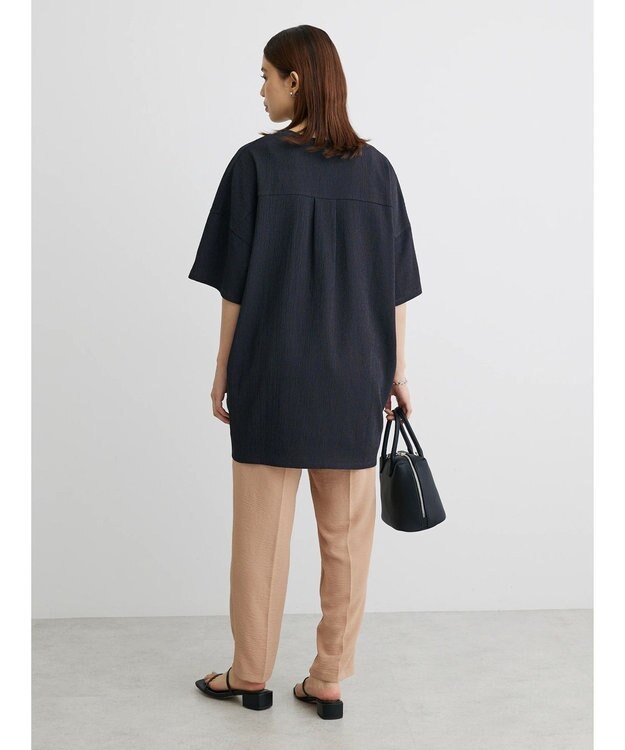 Green Parks ５分袖スキッパーカットチュニック Dark Gray