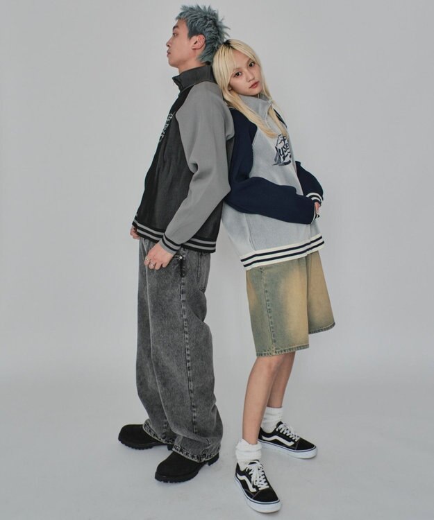 WEGO 【ユニセックス着用ITEM/MLサイズ展開】ラグラングラフィックニットブルゾン ブラック