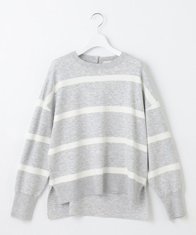 自由区 【WEB&一部店舗限定】スムージーカラー ニット ライトグレー×オフボーダー