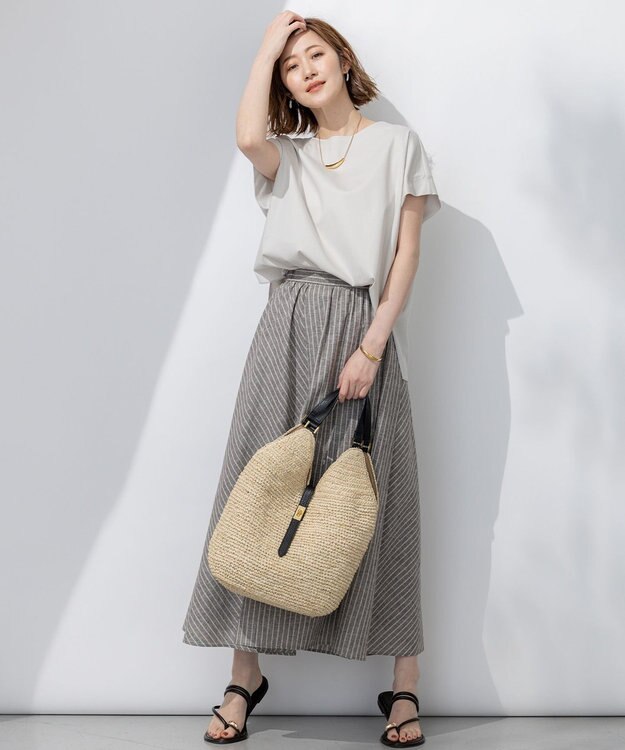 23区 【汗じみ防止/洗える】スムースデザイン フレンチスリーブ Tシャツ ベージュ系