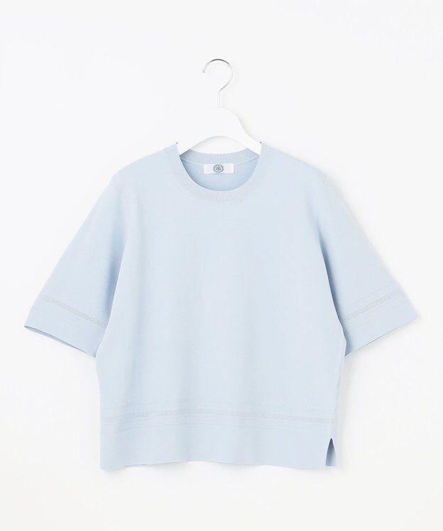 J.PRESS LADIES L 【洗える】RAYON ELITE STRETCH クルーネック ニット サックス系