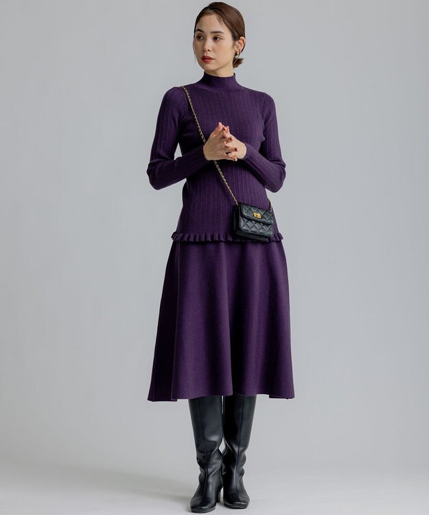 組曲 リブハイネック  ニット パープル系